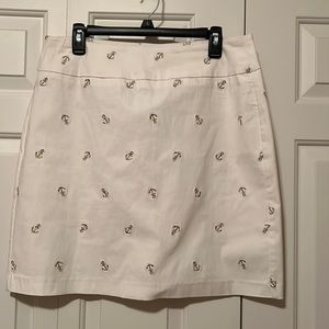 Lulu B Short White Pull-on Skirt With Gold Anchors, sz 14